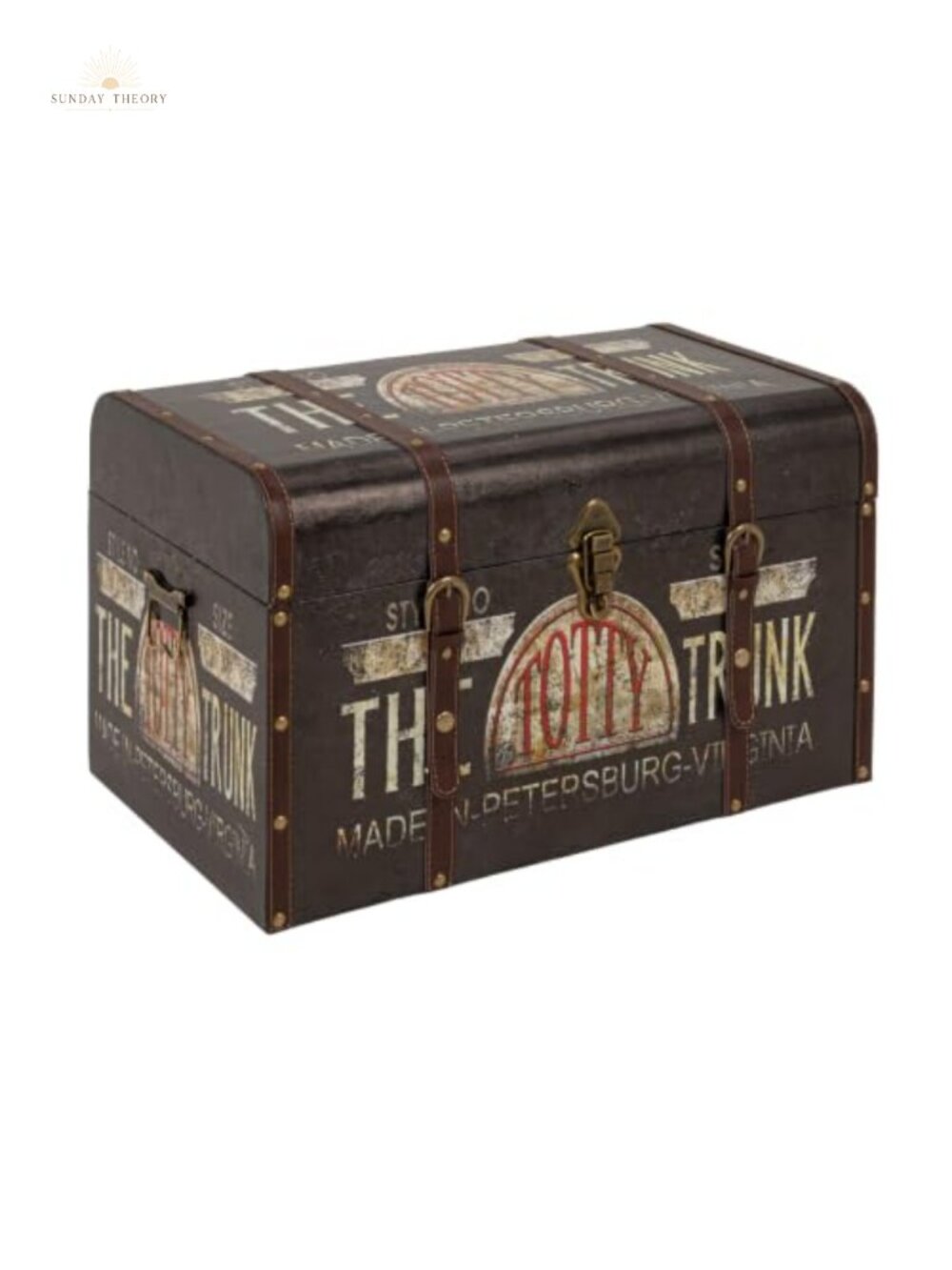 Decorative Storage Trunk Vintage Decoupage Leather Metal Accents